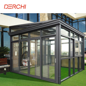 Customized construction slant roof all glass sunroom prefab veranda sun room greenhouse for sales