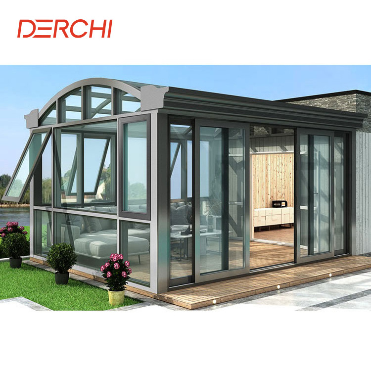 Outdoor free standing double glazed aluminum glass house sunroom with sliding door