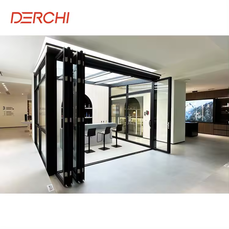 DERCHI NFRC USA hurricane impact sliding folding accordion glass door balcony aluminum thermal break bi-fold patio doors