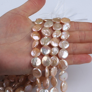 13-14mm Cultured Pink Natural Coin Loose Beads Freshwater Pearl Strand For jewelry making