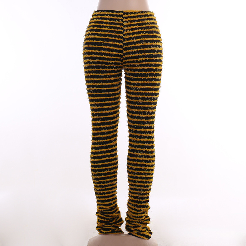 DK YY22342 fashion streetwear leggings for women casual elegant stacked fuzzy stripe skinny pants plus size women clothing 2023