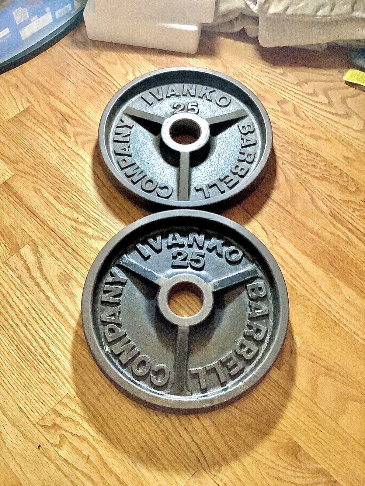 Vintage Ivanko 25 Lb Barbell CompAny Deep Dish Weight Plates X2 Pair 50 Lb