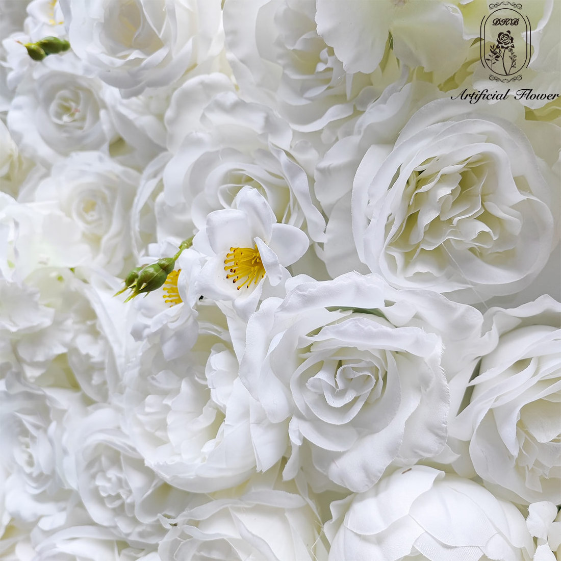 DKB 2024 Hot sale 3D Silk Wedding Artificial Flower Wall Backdrop Curtain Decoration Backdrop Roll Up White Rose Flower Wall