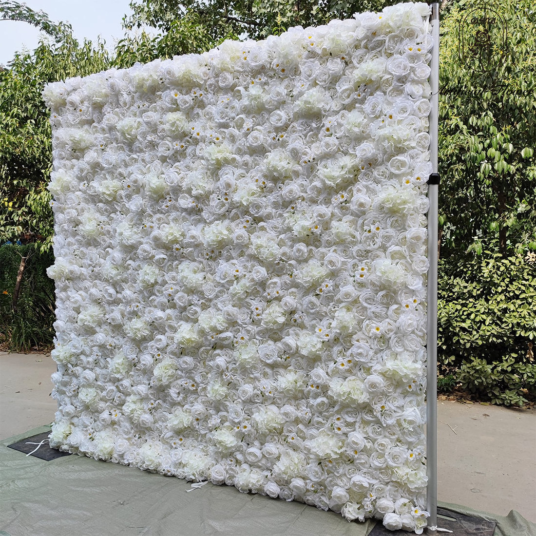 DKB 2024 Hot sale 3D Silk Wedding Artificial Flower Wall Backdrop Curtain Decoration Backdrop Roll Up White Rose Flower Wall