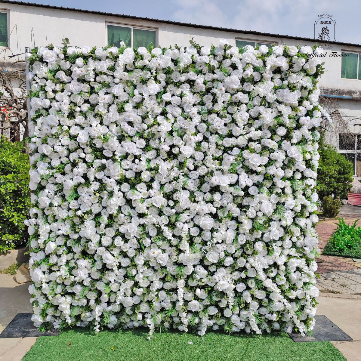 DKB  5d Roll Up Flower Wall Backdrop wedding decor backdrop Flower Wall panel Cloth Flower Wall Green and White