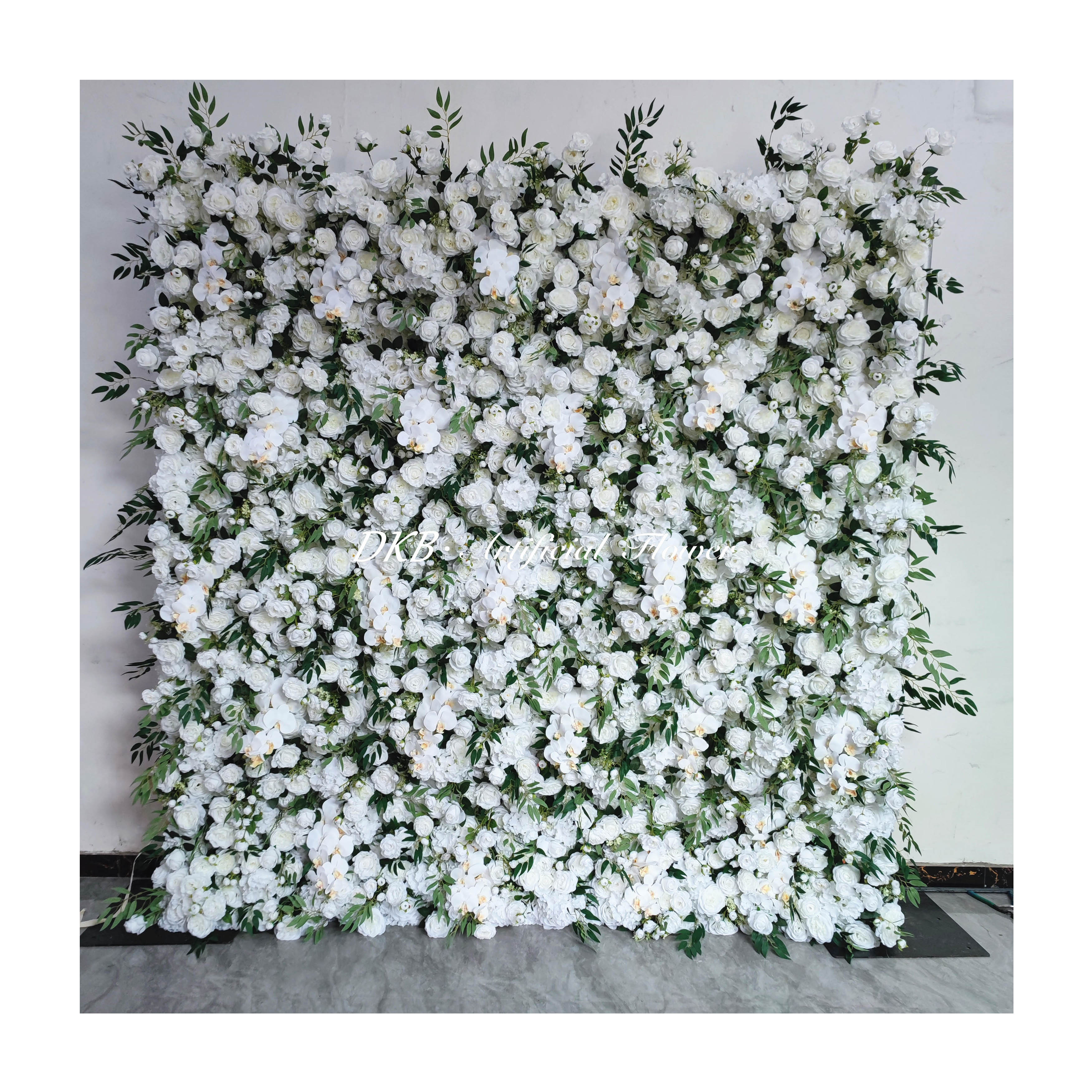 DKB artificial flower luxury white green 5d wedding party hotel 8ft x 8ft wall flowers decoration for salon