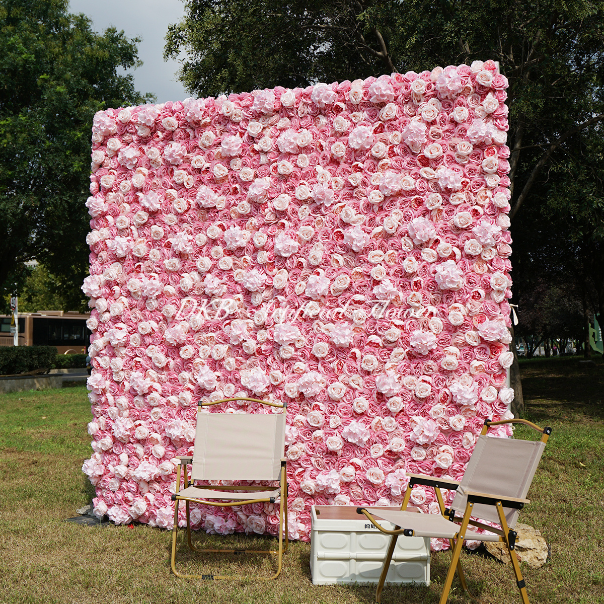 Custom 3D 5D Fabric Wedding Faux Silk Rose Flower Wall Panel Background Furniture Decoration DKB Flower Wall