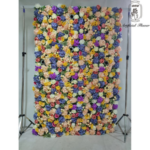 flower wall silk rose Wedding 3D floral panel decoration roll up fabric artificial flowers pink cloth flower wall backdrop