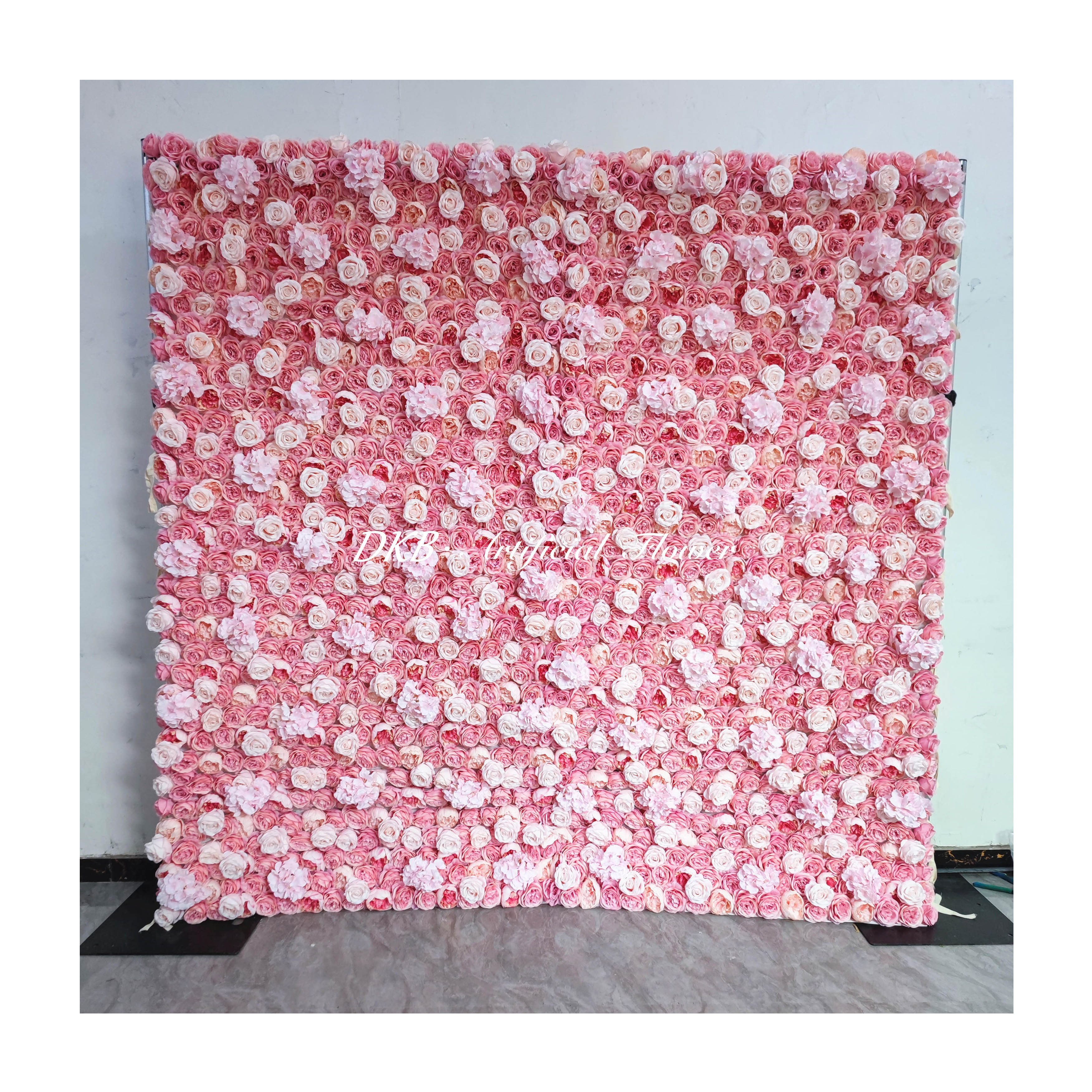 Custom 3D 5D Fabric Wedding Faux Silk Rose Flower Wall Panel Background Furniture Decoration DKB Flower Wall