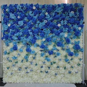 HQ037 New style Blue Wedding decoration roll up fabric artificial flower backdrop cloth curtain panels flower wall backdrop