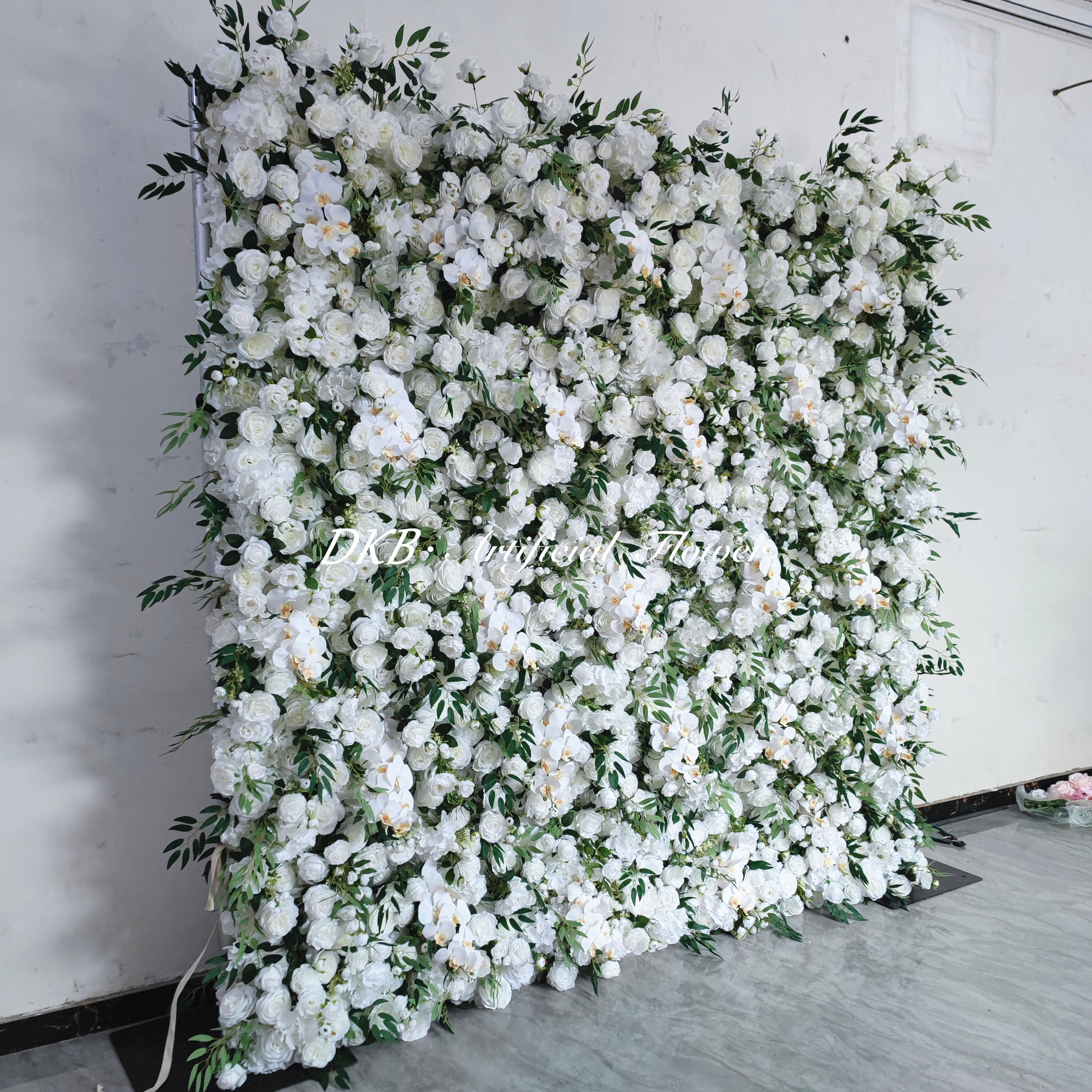 DKB artificial flower luxury white green 5d wedding party hotel 8ft x 8ft wall flowers decoration for salon