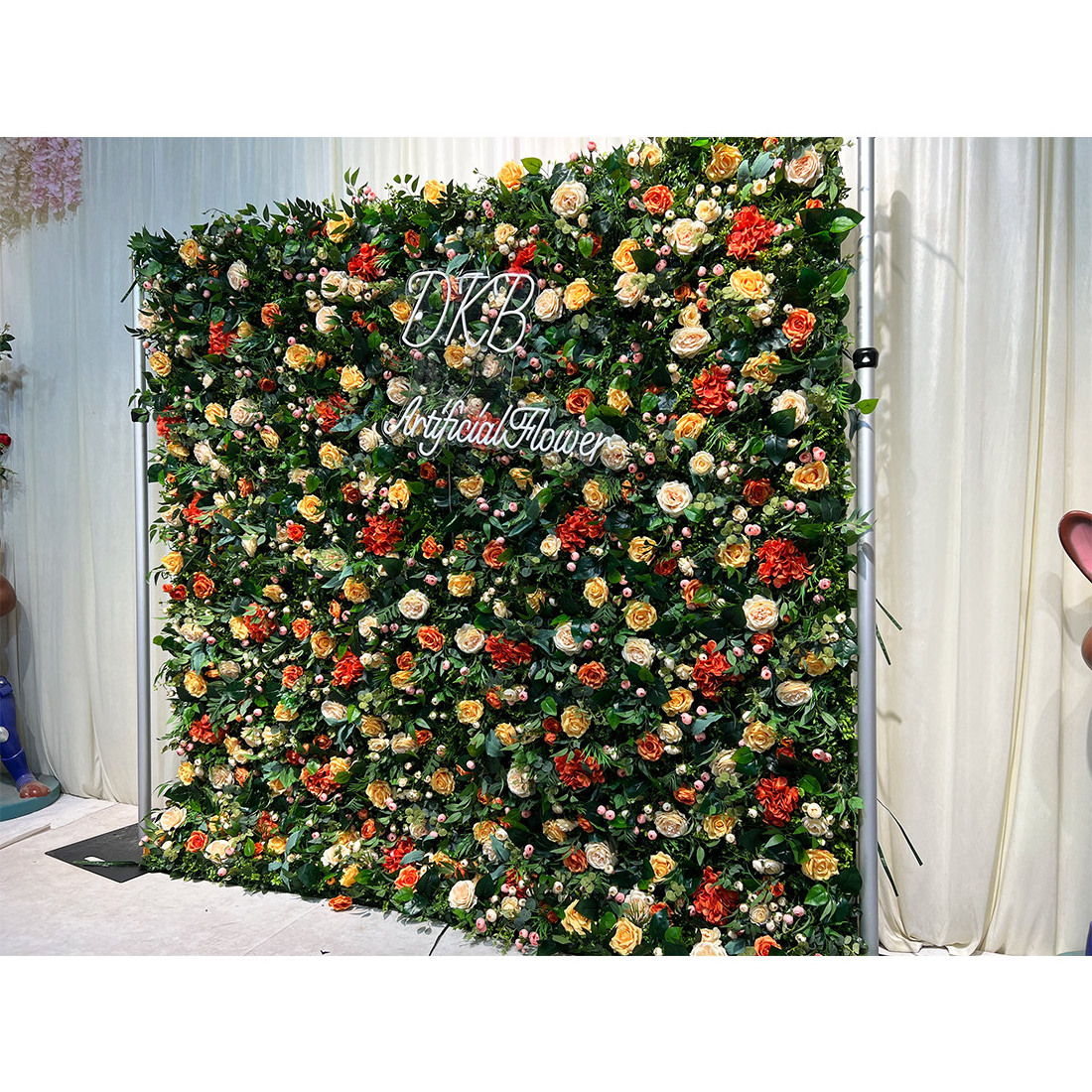 DKB FLOWER HQ026 Artificial Christmas Party decor Flower Wall Roll Up Fabric Silk Floral Wall Backdrop Wedding Decoration