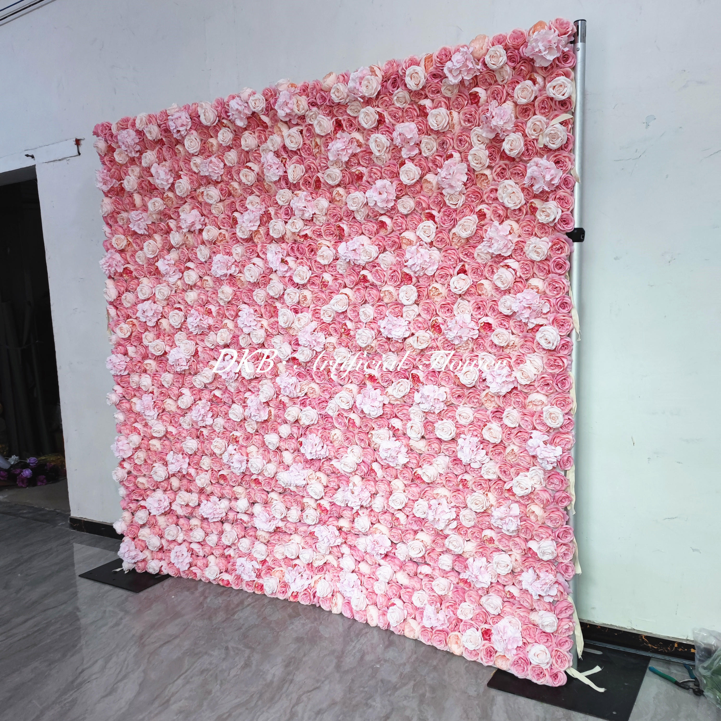 Custom 3D 5D Fabric Wedding Faux Silk Rose Flower Wall Panel Background Furniture Decoration DKB Flower Wall