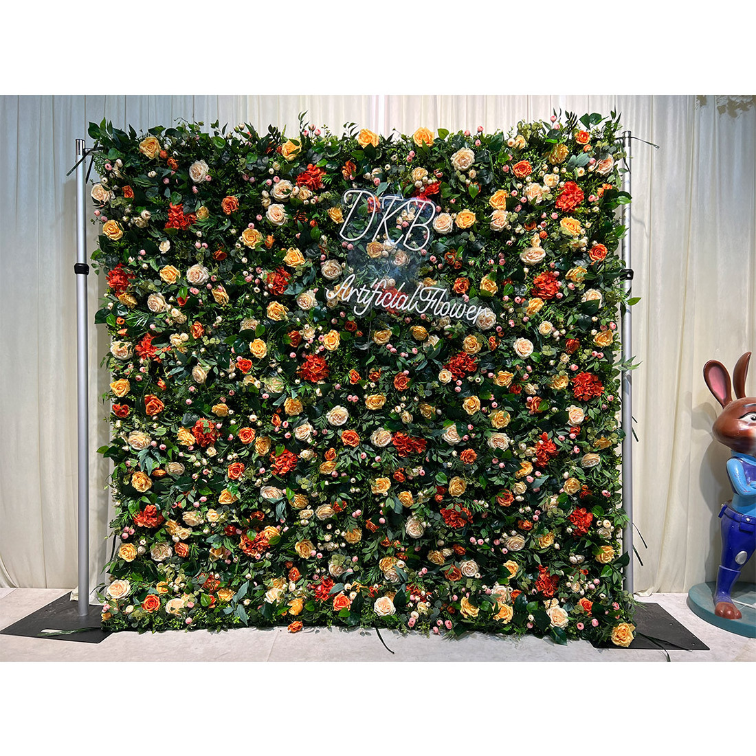 DKB FLOWER HQ026 Artificial Christmas Party decor Flower Wall Roll Up Fabric Silk Floral Wall Backdrop Wedding Decoration