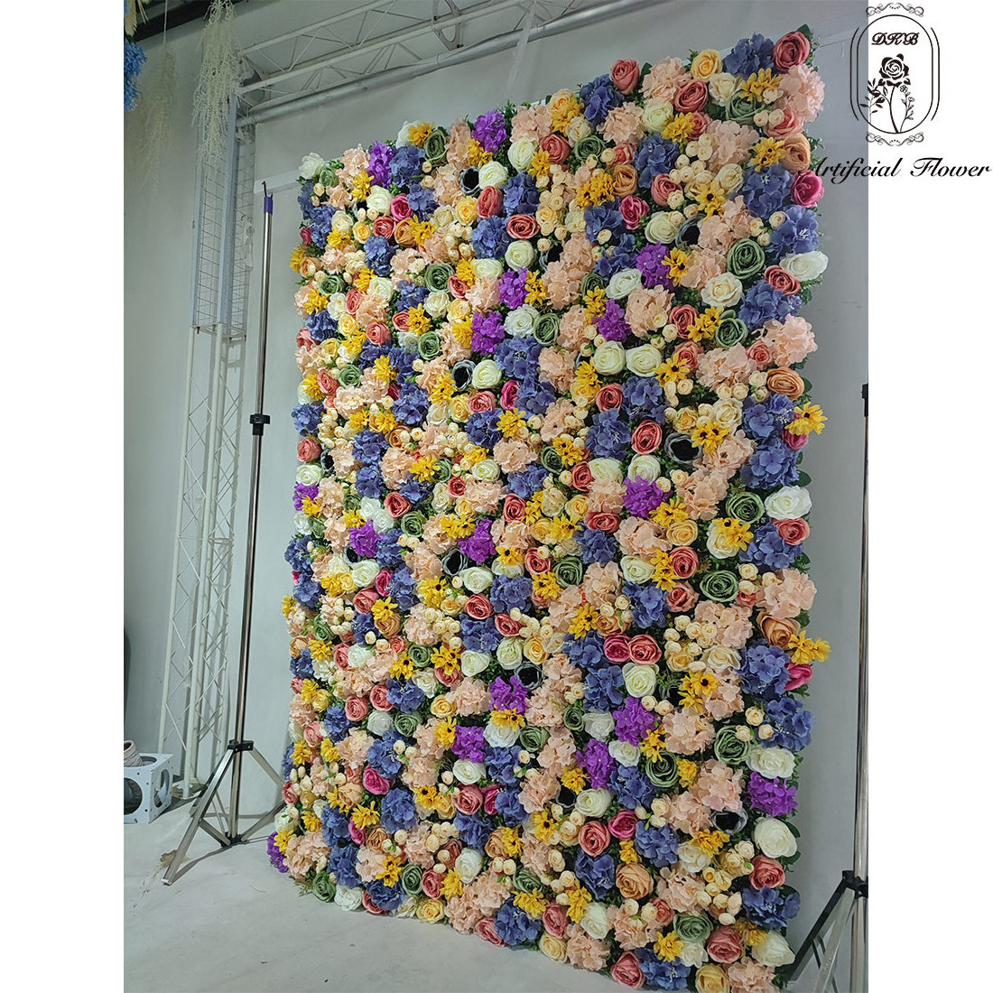 flower wall silk rose Wedding 3D floral panel decoration roll up fabric artificial flowers pink cloth flower wall backdrop