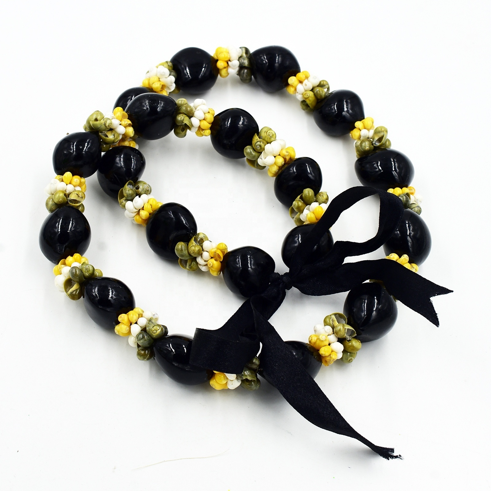 Hawaiian Lei Necklaces Made with Real Kukui nut for Luau Party, Graduation and Wedding Beads Necklace for Men and Women