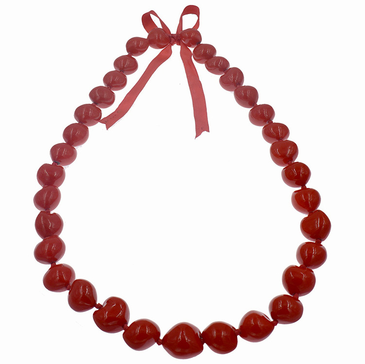 Hawaiian Kukui nut Lei Necklace in  Red Color