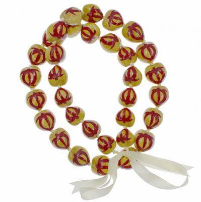 Hawaiian Lei Kukui nut Necklace with Red Turtle Hand Painted