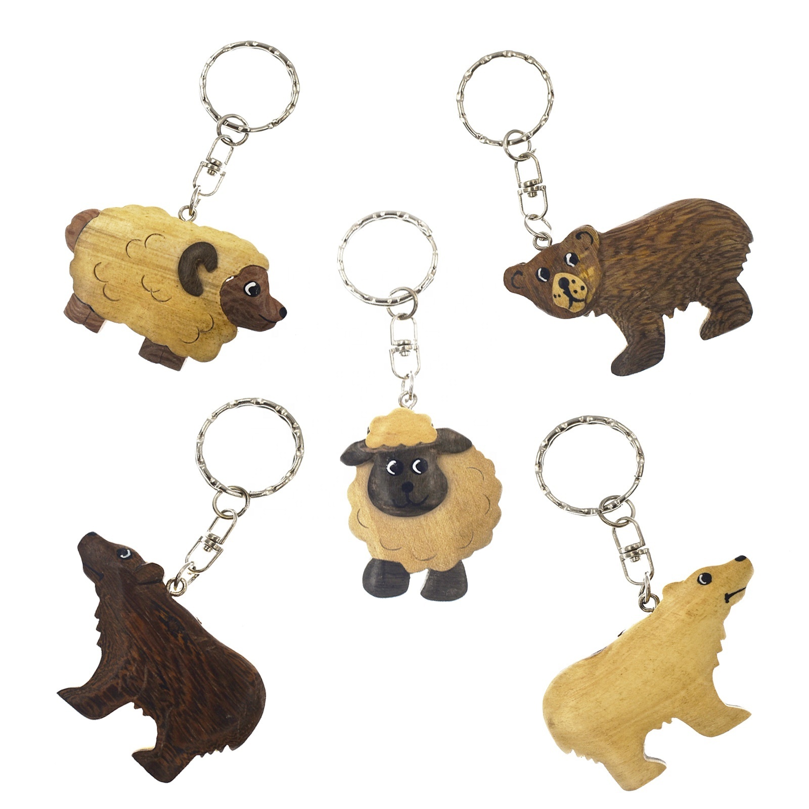 New trend wood sheep carving key chain, customized animal shape key holder, wooden handicrafts key ring