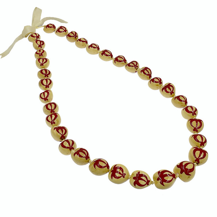 Hawaiian Lei Kukui nut Necklace with Red Turtle Hand Painted