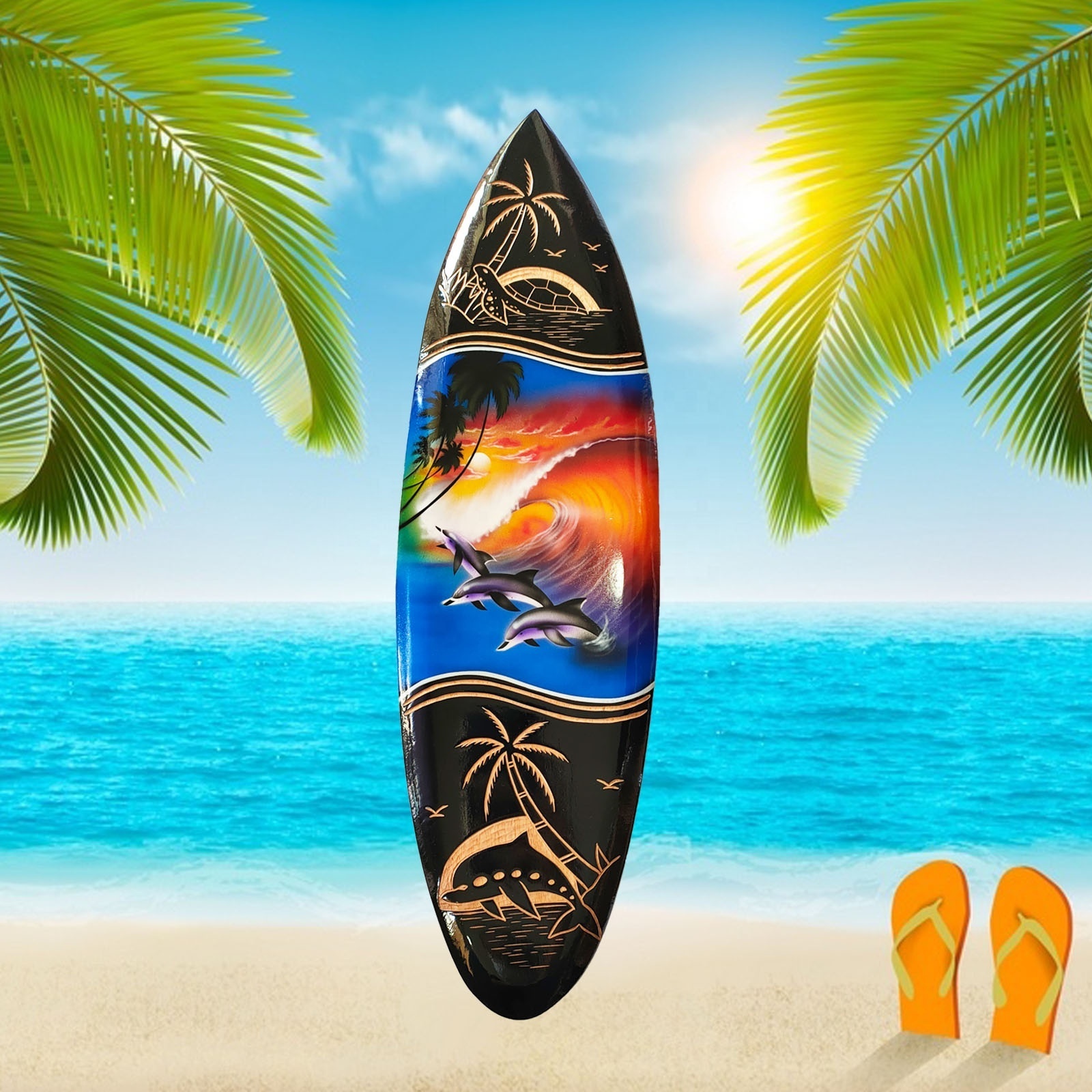 Hot Sale New Design Handmade Wooden Surfboard Airbrush 50cm Bali Art Carving Plaque Wall Hanging