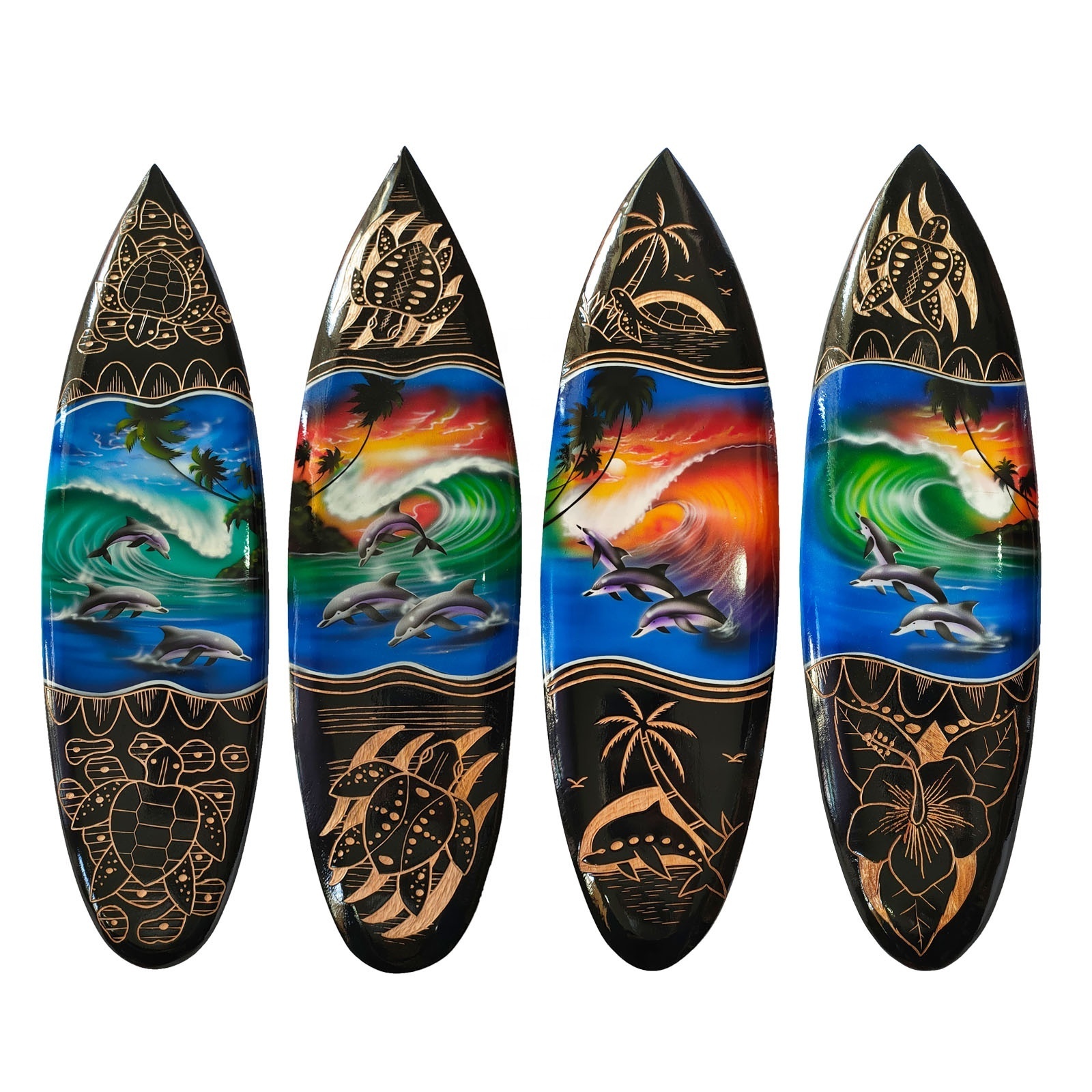 Hot Sale New Design Handmade Wooden Surfboard Airbrush 50cm Bali Art Carving Plaque Wall Hanging