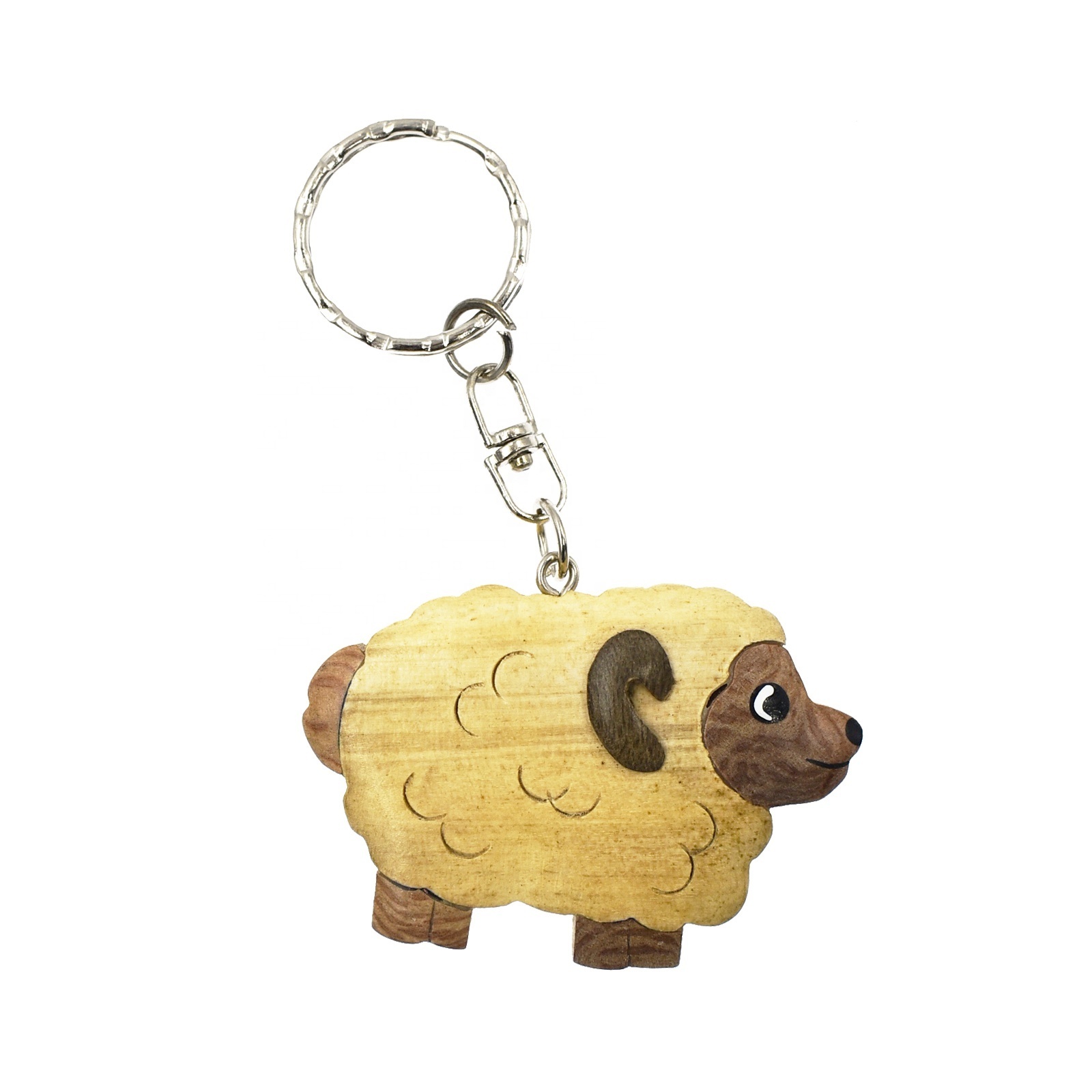 New trend wood sheep carving key chain, customized animal shape key holder, wooden handicrafts key ring