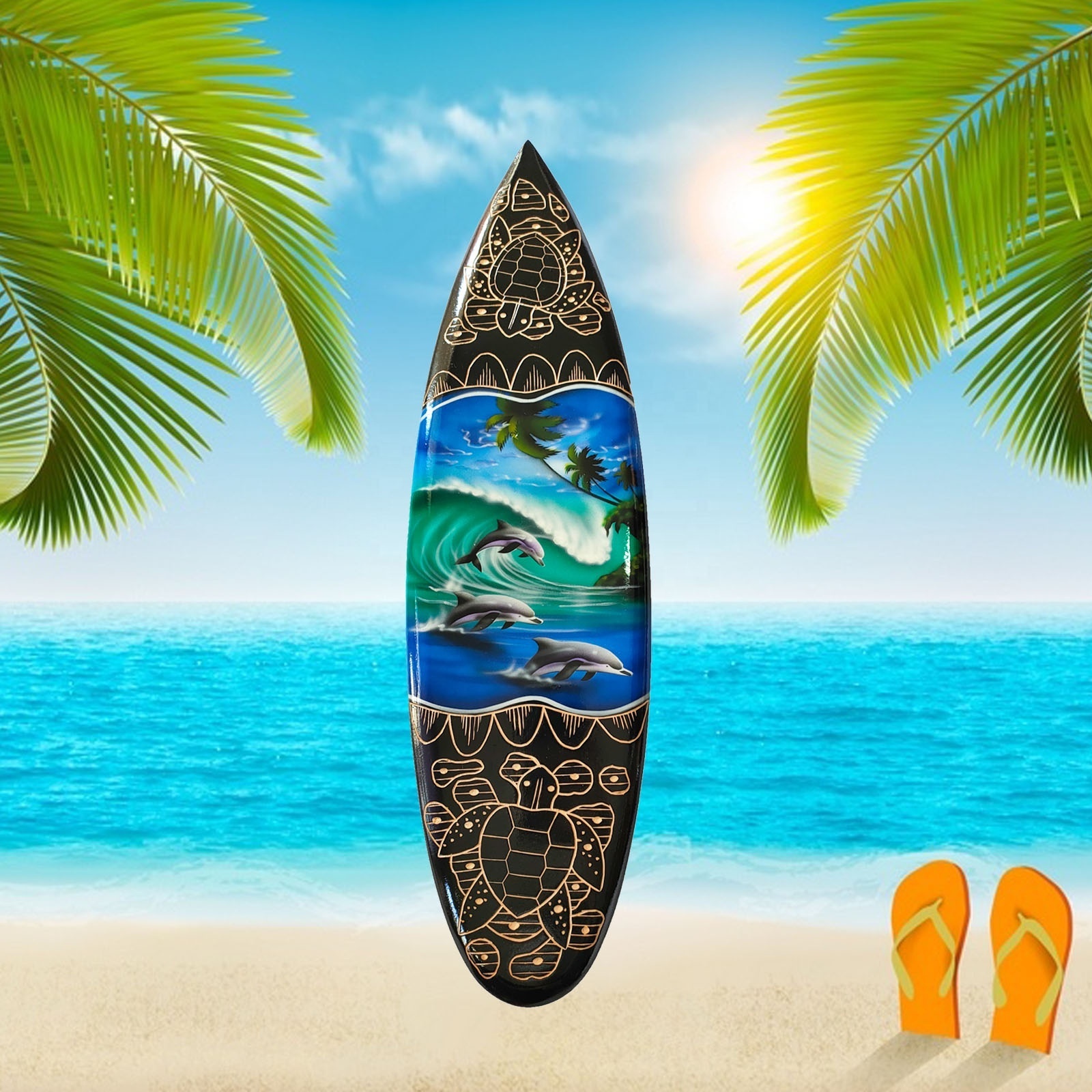 Hot Sale New Design Handmade Wooden Surfboard Airbrush 50cm Bali Art Carving Plaque Wall Hanging