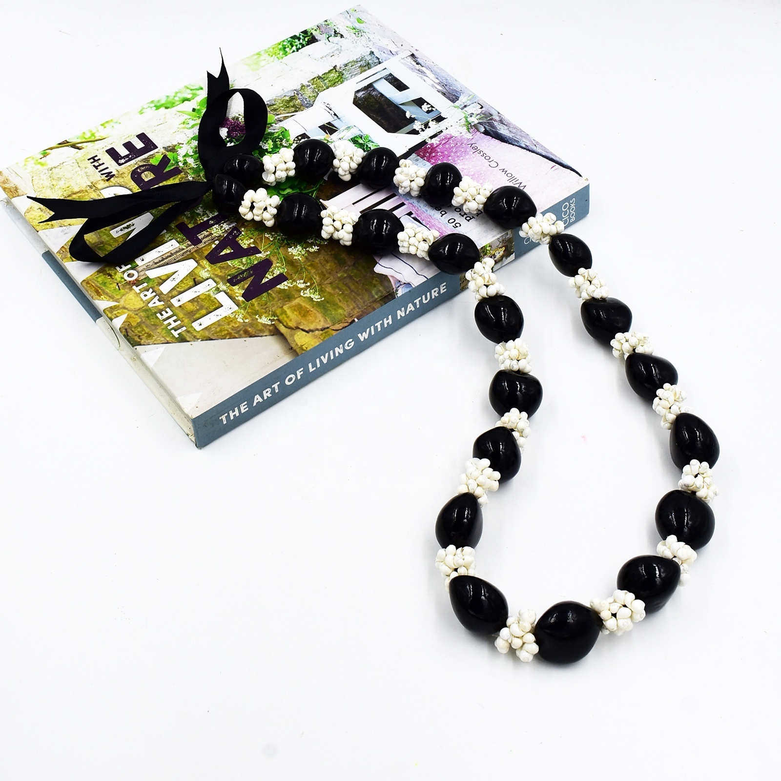 Hawaiian Lei Necklaces Made with Real Kukui nut for Luau Party, Graduation and Wedding Beads Necklace for Men and Women