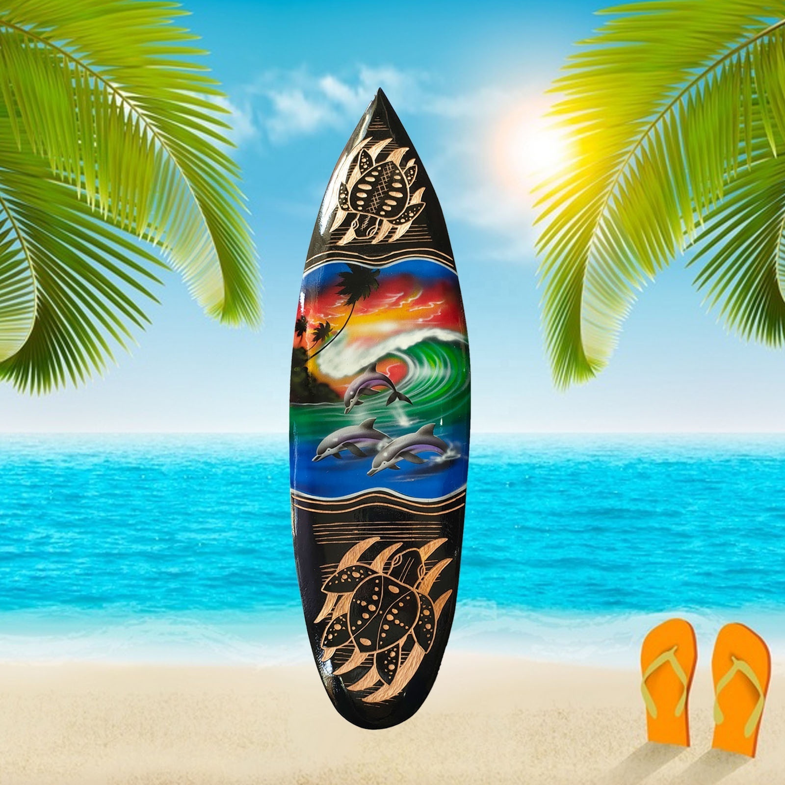 Hot Sale New Design Handmade Wooden Surfboard Airbrush 50cm Bali Art Carving Plaque Wall Hanging