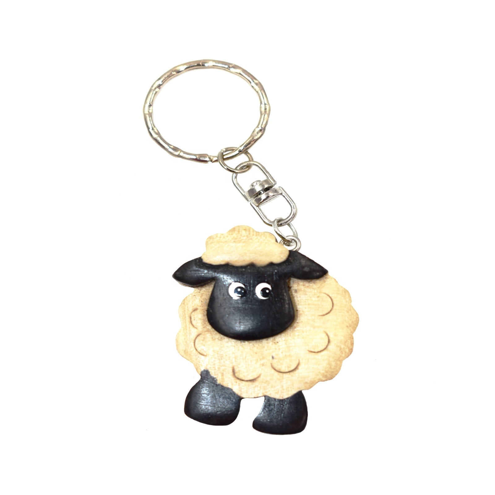 New trend wood sheep carving key chain, customized animal shape key holder, wooden handicrafts key ring