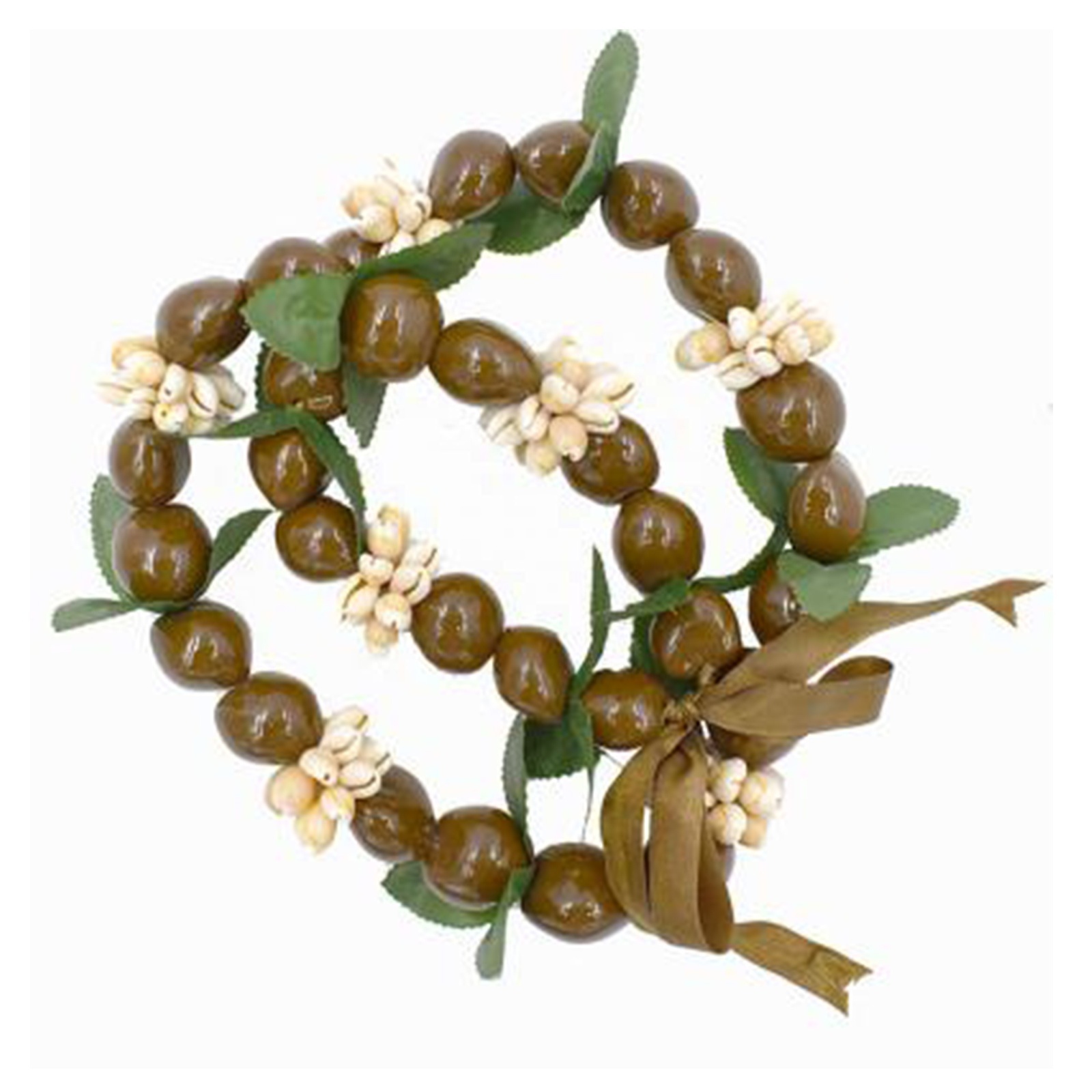 Aloha Party Hawaiian Lei Kukuinut Necklace Green Leaf Cowrie Shells Necklaces