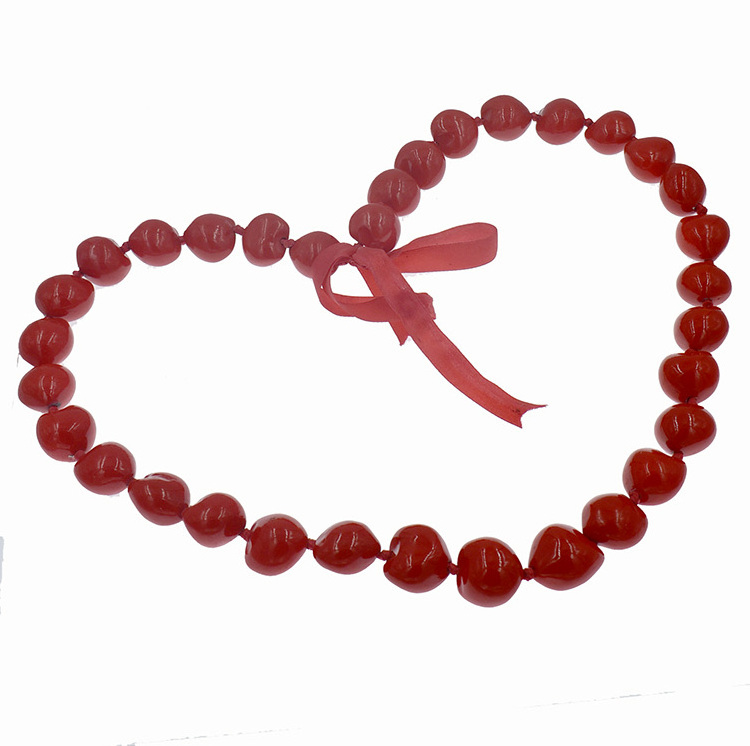 Hawaiian Kukui nut Lei Necklace in  Red Color