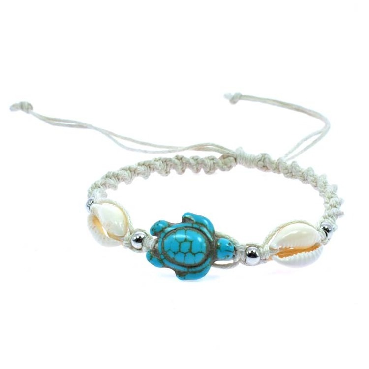 Beach style nature stone bracelet twist bracelet turtle charm with cowry shell bracelet