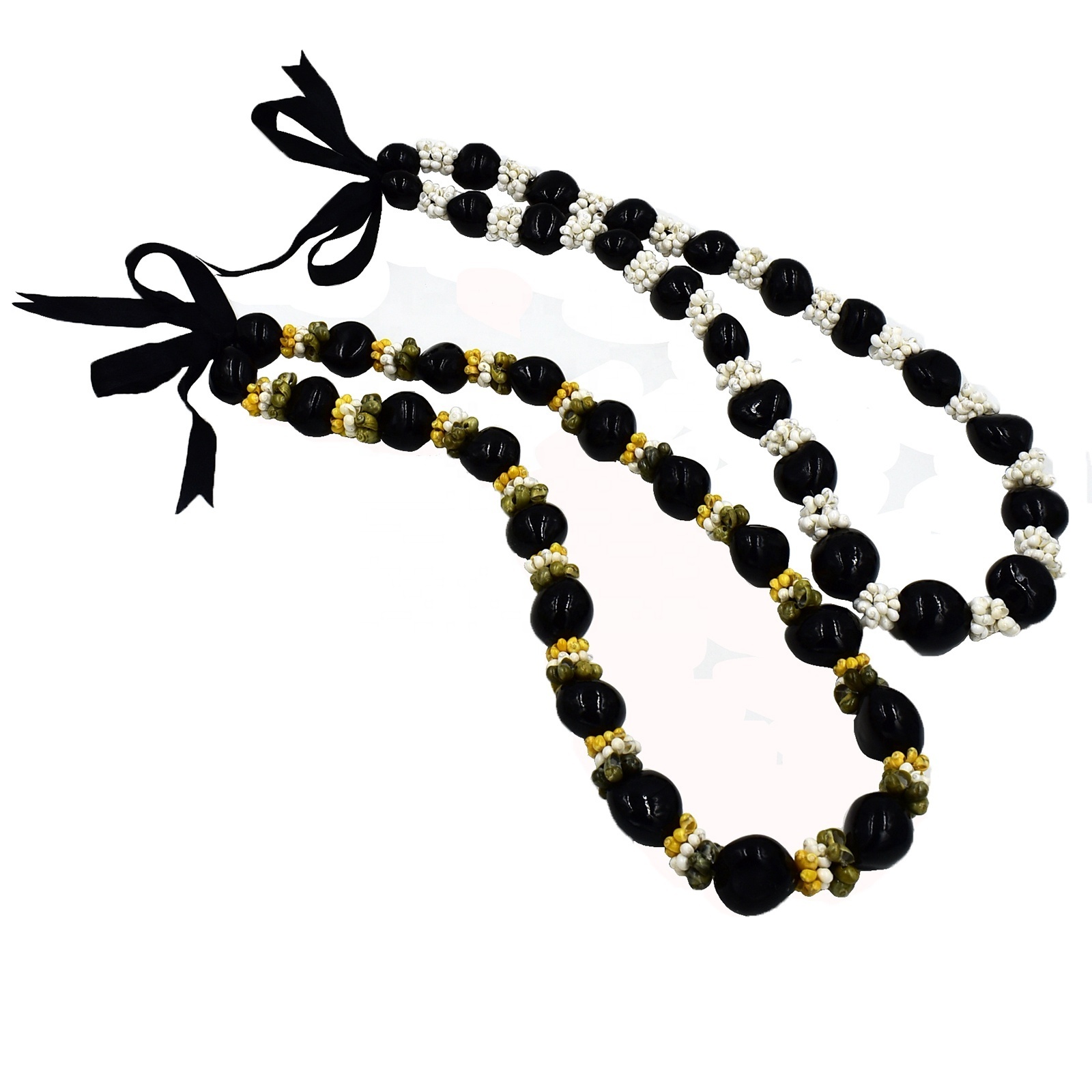 Hawaiian Lei Necklaces Made with Real Kukui nut for Luau Party, Graduation and Wedding Beads Necklace for Men and Women