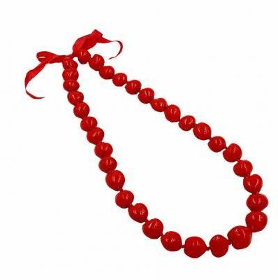 Hawaiian Kukui nut Lei Necklace in  Red Color