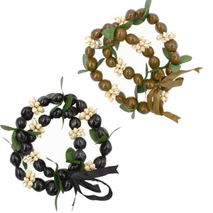 Aloha Party Hawaiian Lei Kukuinut Necklace Green Leaf Cowrie Shells Necklaces