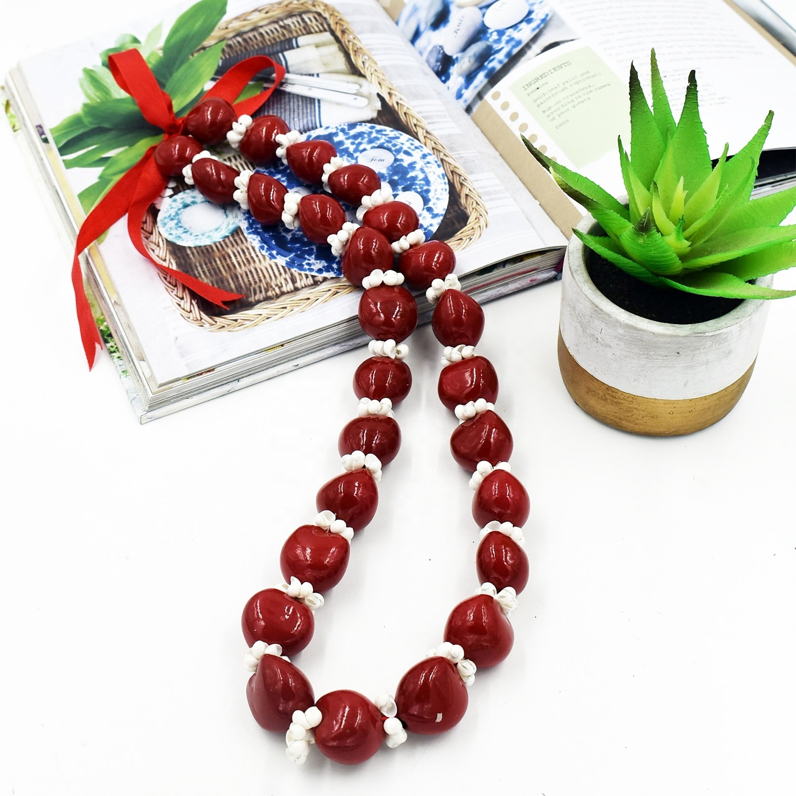 Customized Hawaiian Kukui Nut Lei Necklace Made with Real Kukui Nut Beads Necklace for Men and Women