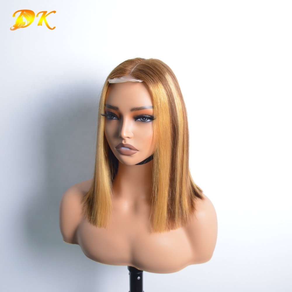 Wear and Go Glueless 2x6 Kim K Transparent Lace Closure Blunt Cut Bob Wig Super Double Drawn Bone Straight Piano Color Bob Wig