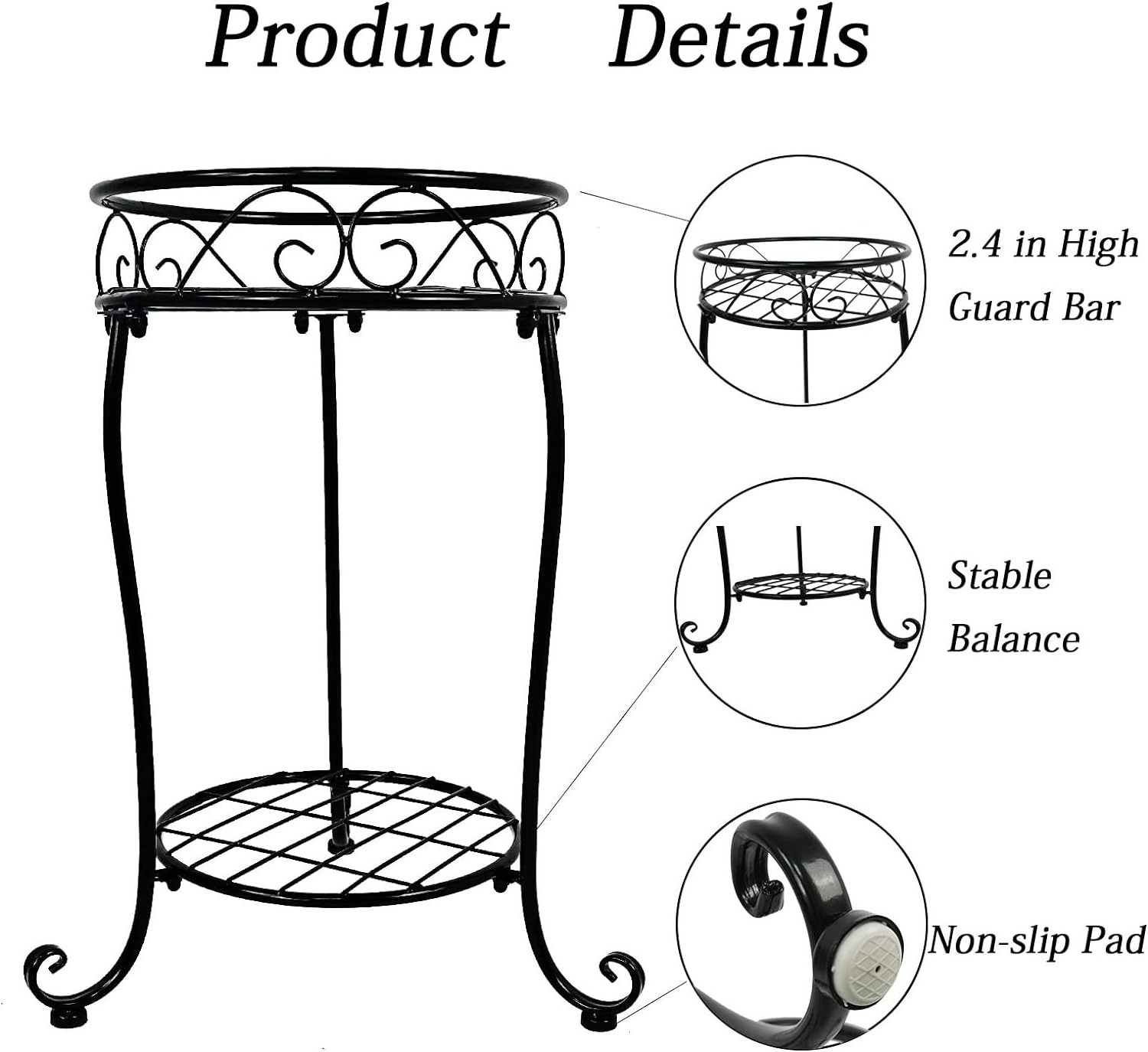 2 Tier Plant Stand Tall Metal Potted Holder Rack Indoor Outdoor Flower Pot Shelf for Patio Balcony Corner Garden Black