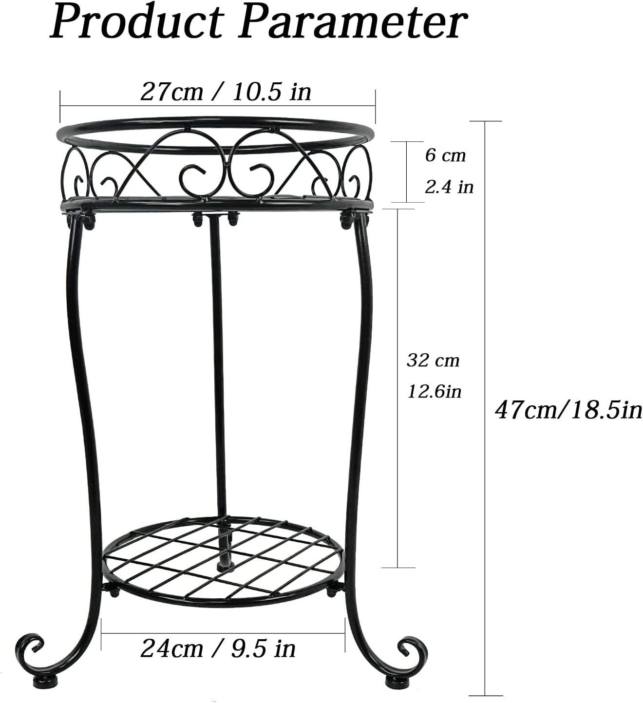 2 Tier Plant Stand Tall Metal Potted Holder Rack Indoor Outdoor Flower Pot Shelf for Patio Balcony Corner Garden Black