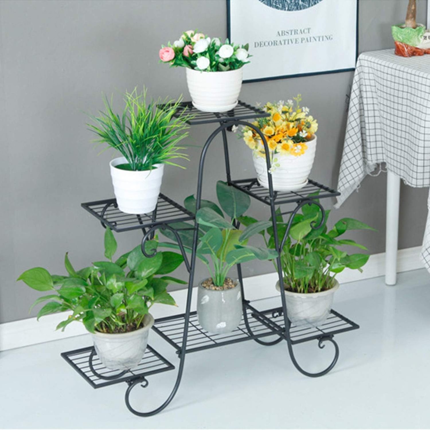 6 Tier Plant Stands Indoor Metal Plant Shelf Stand Outdoor Multi Layer Potted Planters Display Rack Iron Flower Stand Holder