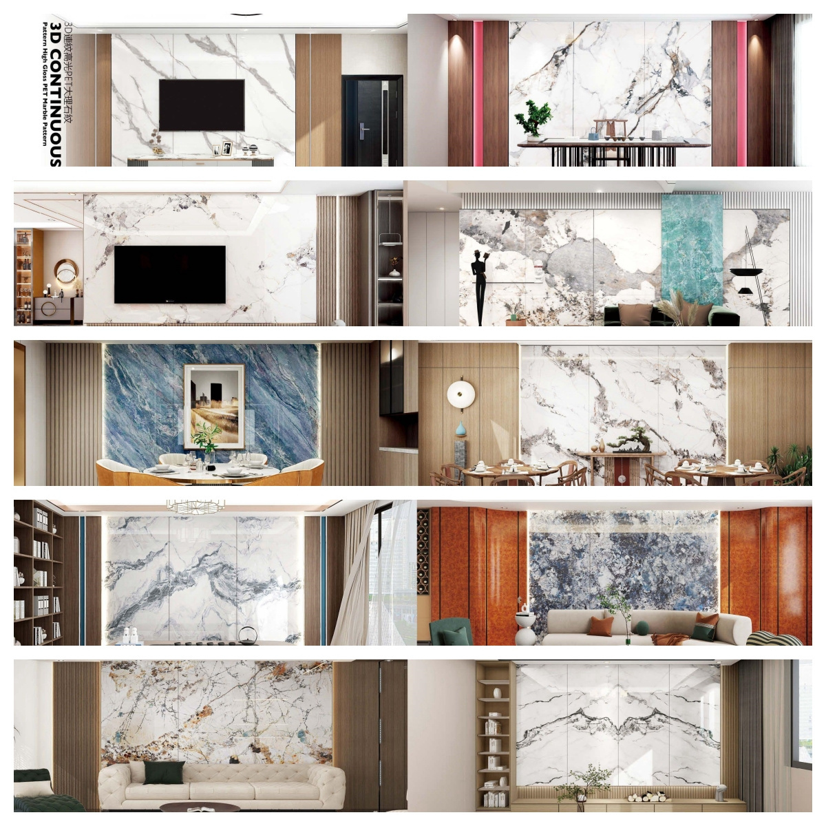 Wall Paneling Marble Customized Waterproof 3D Printing Modern Indoor Waterproof Bathroom Wall Covering Panels Hall DKINGREAL