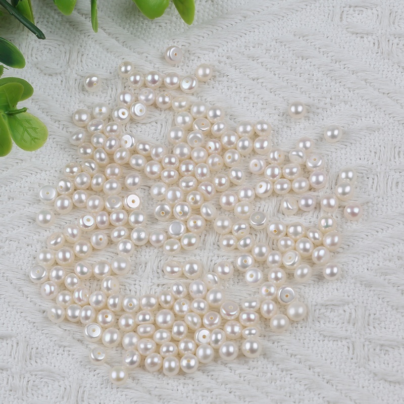 5-5.5mm grade natural genuine real pearl half drilled cultured fresh water freshwater button shape loose pearls