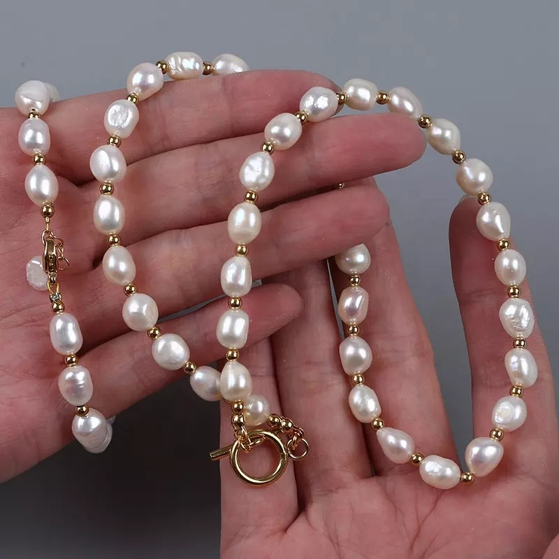 New Design 7-8mm Handmade Freshwater Baroque Pearl Fashion Necklace Bracelet Jewelry Set