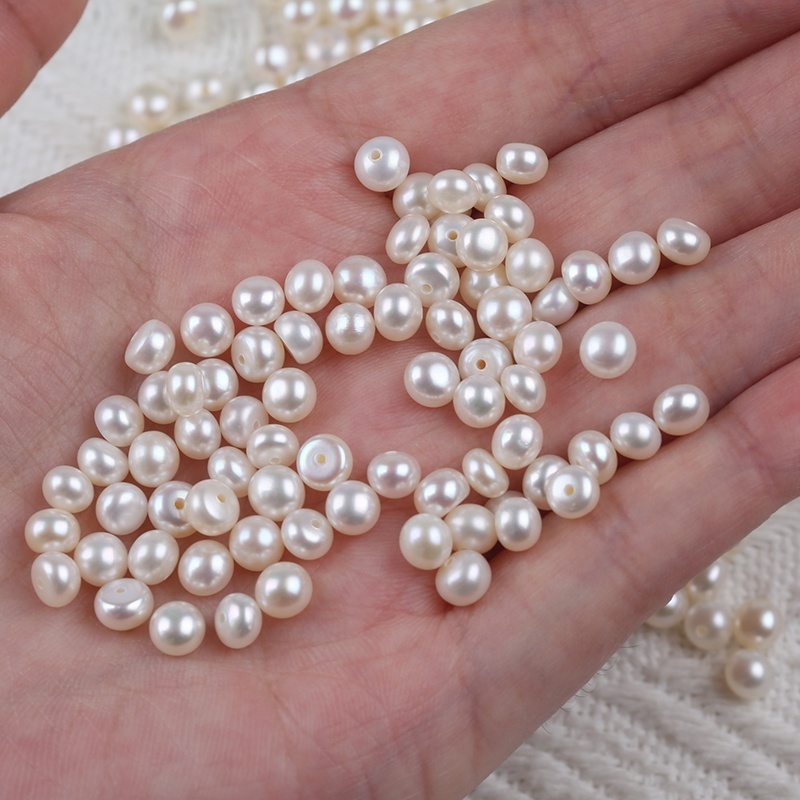 5-5.5mm grade natural genuine real pearl half drilled cultured fresh water freshwater button shape loose pearls