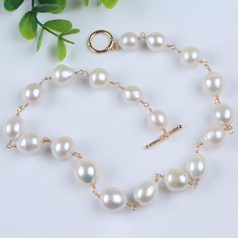 Wholesale 10-14mm Edison Pearl Fashion Natural Freshwater Pearl Gold Necklace For Women Jewelry Making