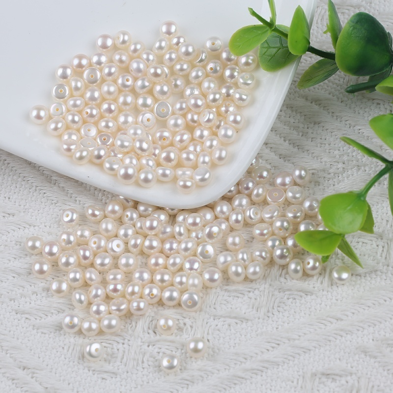 5-5.5mm grade natural genuine real pearl half drilled cultured fresh water freshwater button shape loose pearls