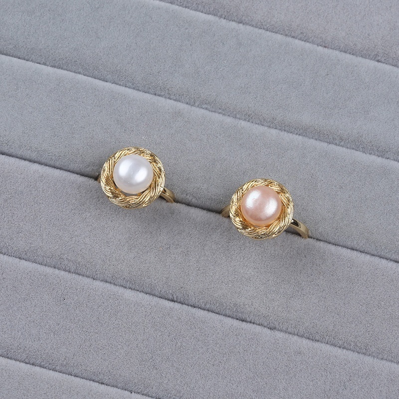 Handmade Natural Pearl Ring Tendencia Acero Inoxid Joyeria 18k Gold Beads Natural Freshwater Pearl Geometric Finger Rings