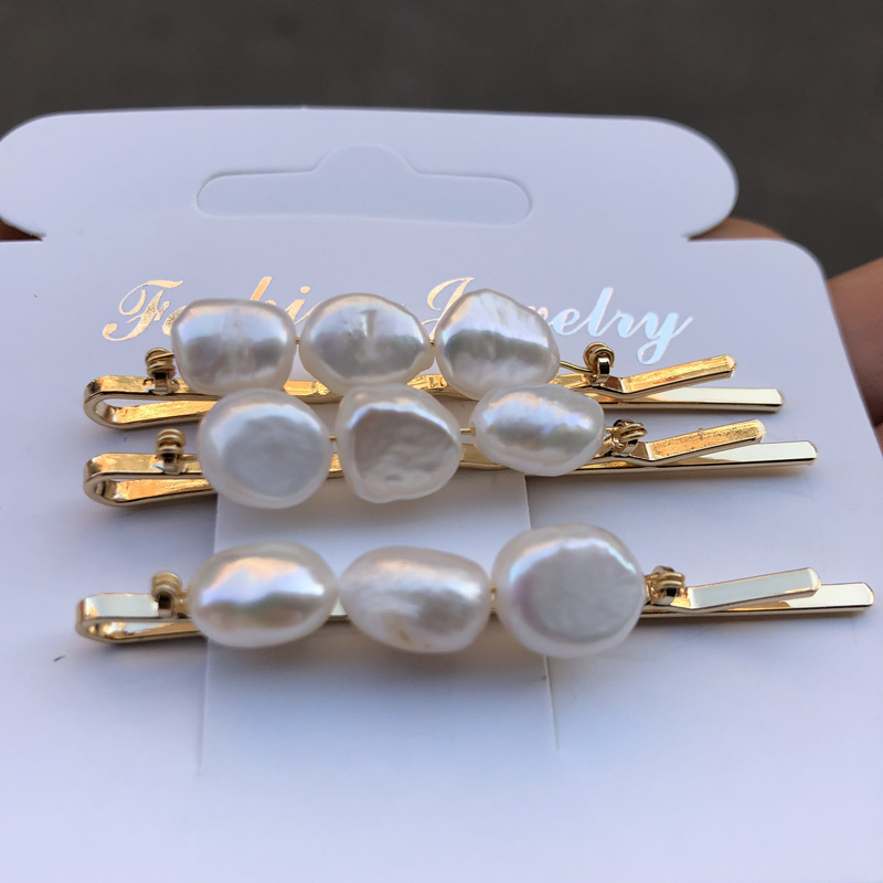 Natural freshwater pearls irregular shape hairpin simple Female Hair accessories